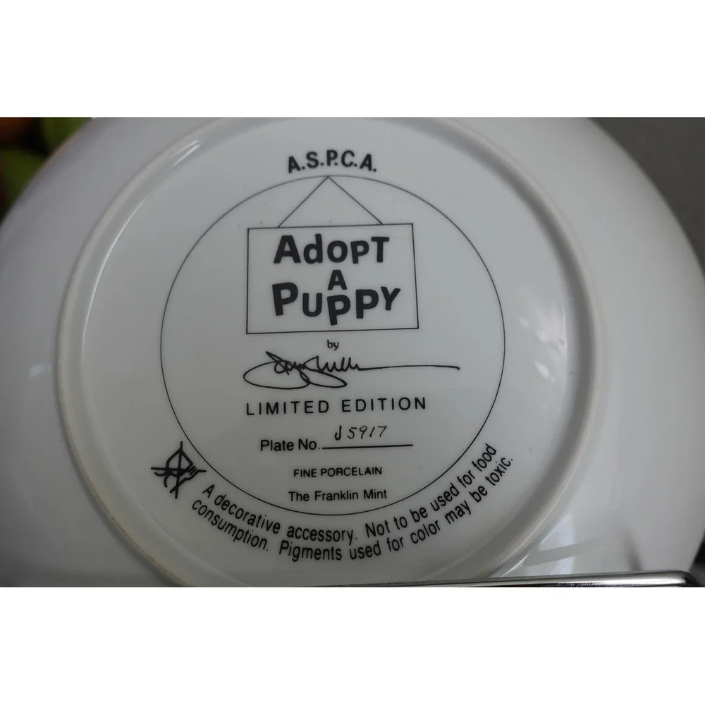 Vintage fine Porcelain Adopt a‎ Puppy Decorative plate